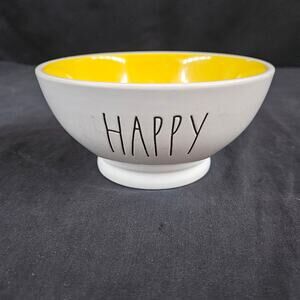 Rae Dunn Artisan Collection Happy Yellow White Cereal Bowl Farmhouse